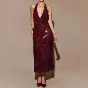 Elegant Burgundy Halter Dress